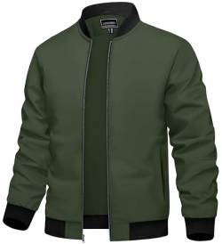 TACVASEN Herren Leichte Blouson Jacke Sommer Fliegerjacke Übergangsjacke Stehkragen Pilotenjacke Bomber Jacket für Männer (L, Armeegrün) von TACVASEN