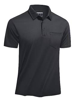 TACVASEN Herren Poloshirts Kurzarm Schnelltrocknend Polo Atmungsaktiv Sommershirts Golf Tee mit Brusttasche (S, Dunkelgrau) von TACVASEN