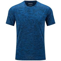 TACVASEN Trainingsshirt Herren Gym Meliert Wandershirts Atmungsaktiv Sommer T-Shirts Funktionsshirts für Fitness Wandern Yoga (XXL, Mittelblau) von TACVASEN