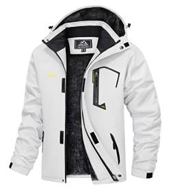 TACVASEN Herren Winter Winddichte Winterjacke Warme Fleece-Futter Ski Übergangsjacke mit Abnehmbarer Kapuze, Weiß, S von TACVASEN