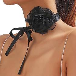 TAKOXIA Halsketten für Frauen, Rosen-Blumen-Netzgarn, Choker mit langem Band, Vintage-Kragen, Halskette, Hochzeits-Halskette, Schmuck für Brautfrauen und Mädchen, As shown in the figure, Stoff von TAKOXIA