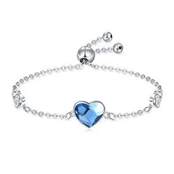 TANGPOET Blauer Kristall Armband 925 Sterling Silber Herz Armbänder Verstellbare Freundschaftsarmbänder Geschenk für Damen Frauen Mädchen von TANGPOET