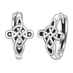 TANGPOET Keltisch Knoten Creolen 925 Sterling Silber Kreuz Creole Ohrringe Schläfer Ohrring Huggie Kreolen Valentinstag Geschenke für Frauen Männer von TANGPOET