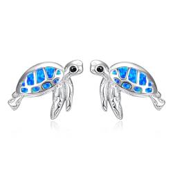 TANGPOET Schildkröte Ohrringe Stecker für Damen Frauen Mädchen Silber 925 Sea Turtle Ohrstecker mit Blauem Opal Tier Earrings Schmuck Geschenke für Sie Kinder von TANGPOET