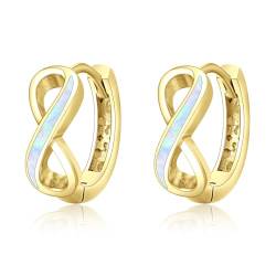 TANGPOET Unendlichkeit Creolen Silber 925 Klein für Damen Frauen Mädchen 14K Vergoldet Weißer Opal Ohrringe Echt Silver Hoop Earrings Schmuck Geschenke für Geburtstag Weihnachten von TANGPOET