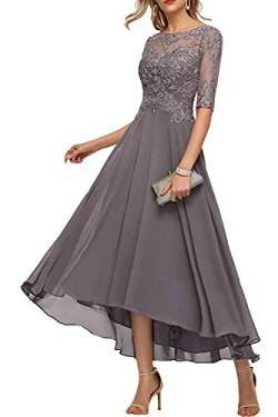 TANPAUL Damen A-Linie Brautjungfernkleid 1/2 Ärmel Abendkleider Elegant Chiffon Festkleid Kohlengrau 46 von TANPAUL