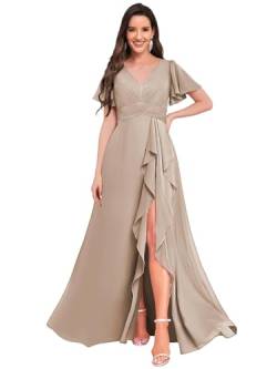 TANPAUL Damen Brautjungfernkleider Lang Chiffon - Abschlusskleid Ballkleid Elegant Sexy Taupe 48 von TANPAUL