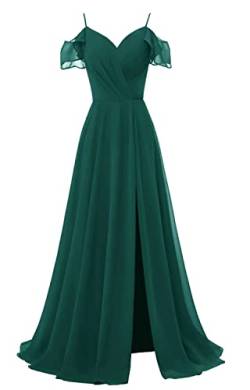 TANPAUL V-Ausschnitt Brautjungfernkleiderer Chiffon Spaghettiträger Abendkleid mit Schlitz Pfau 38 von TANPAUL