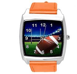 Armbanduhr, Leder, quadratisch, für Rugby-Fans, Orange von TAPORT
