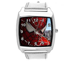 Taport® Quarzuhr silber Lederband rund für Spiderman Fans E1 von TAPORT