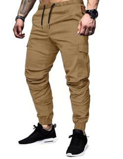 TARAINYA Cargohose Herren mit 6 Taschen Jogginghose Männer Baumwolle Cargo Hosen Stretch Elastische Hosen Khaki 2XL von TARAINYA