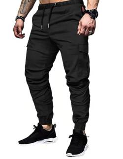 TARAINYA Cargohose Herren mit 6 Taschen Jogginghose Männer Baumwolle Cargo Hosen Stretch Elastische Hosen Schwarz 2XL von TARAINYA