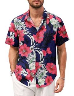 TARAINYA Hawaii Hemd Männer Hawaiihemd Herren Kurzarm Hawaii Outfit Kostüm Funny Lustig Palme Flamingos Floral Palmblatt L von TARAINYA