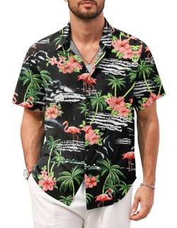 TARAINYA Hawaii Hemd Männer Hawaiihemd Herren Kurzarm Hawaii Outfit Kostüm Funny Lustig Palme Flamingos Floral Palmblatt L von TARAINYA