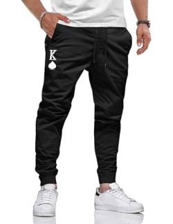 TARAINYA Hosen Herren Freizeithose Chino Kordelzug Cargohosen Outdoor Modern Jogginghosen Männer Baumwolle Casual Elastische Taille mit Taschen Schwarz 03 2XL von TARAINYA