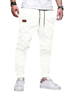 TARAINYA Hosen Herren Freizeithose Chino Kordelzug Cargohosen Outdoor Modern Jogginghosen Männer Baumwolle Casual Elastische Taille mit Taschen Weißes M von TARAINYA