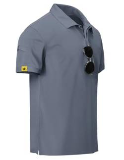 TARAINYA Poloshirt Herren Kurzarm Pentagramm Piqué-Qualität Polohemd Golf Sports Polo Männer Grau XL von TARAINYA
