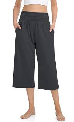 TARSE Damen-Caprihose mit hoher Taille, lässig, weites Bein, Yogahose, lockerer weicher Schlafanzug mit Taschen, Sweatpants, Dunkel_Grau, X-Groß von TARSE