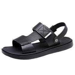 TAYGUM Herren Freizeitsandalen Strandsandale Offene Zehenpartie Fester Riemen Knöchelriemen Leder Rutschfeste Outdoor-Sandalen(Schwarz,41 EU) von TAYGUM