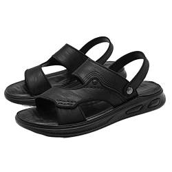 TAYGUM Klassische Sandalen for Herren mit offenem Zehenbereich, Knöchelriemen, Strandsandale, Leder, rutschfeste Wandersandalen(Schwarz,40 EU) von TAYGUM