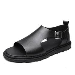 TAYGUM Modische Sandalen for Männer mit offener Spitze, Lederschnallenriemen, Strandsandale, wasserdichte Wandersandalen(Schwarz,42 EU) von TAYGUM