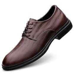 TAYGUM Oxford Formelle Schuhe for Männer Schnüren Runde Spitze Echtes Leder Einfarbig Derby Schuhe Anti-rutsch Nicht Rutsch Beständig Gummi Sohle Party(Braun,44 EU) von TAYGUM