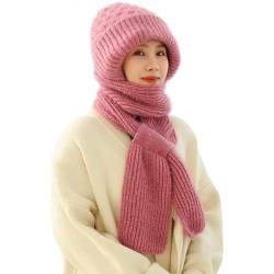 TBLMPNE Schal Damen Winterschal Damen, Schals für Damen Integrierte Ohrenschutz Winddichte Kappe Schal, Elastische Warme Verbundenen Ohrenschutz Strickmütze (Rosa) von TBLMPNE