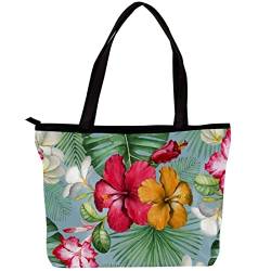 TBOUOBT Tragetasche für Damen Strandtasche Handtaschen für Damen Geldbörsen Laptoptasche Umhängetasche mit Reißverschluss,Hawaiian Flower Tropical Palm Leaf Vintage von TBOUOBT