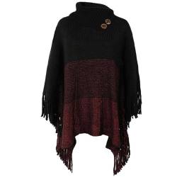 Damen Poncho mit knöpfen Schal Cashmere Feeling Strick Decke Cape Cardigan für Frauen Retro Cardigans Pullover Umhängetuch im Winter Geschenk für Mutter Wrap Damen Poncho Locker sitzender Cape Schal von TBSCWYF