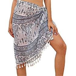 Strand Wrap Sarong Vertuschung Chiffon Badeanzug Wickelröcke Damen Blumendruck Schulterfrei Strandkleid Sommerkleid Bademode Kleid Strandponcho Pareos zum Tragen über Badeanzügen von TBSCWYF