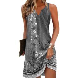 TBSCWYF Damen Kurzarm Rundhals Kleid Bohemian Blumen Sommerkleider MiniKleid Blumendruck Lose Tunika Freizeitkleid Damen Kleider Sommer Spaghettiträger Knielang Strandkleider Kurz von TBSCWYF