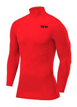 TCA Herren Pro Performance Kompression Langarm Thermo Oberteil mit Stehkragen - Rot, S von TCA