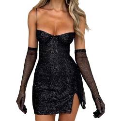 Damen Kleid Retro Spaghetti Kleid Sexy Clubkleid Partykleid Kleid Damen Vintage Kleid Cocktailkleider Minikleider Wickelkleid Glitzer Minikleider Damen Röcke Abendkleider Karneval KostüM Damen von TDEOK