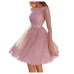 Glitzerkleid Damen Große Größen - Cocktailkleid Damen Glitzer Tüll - Tüllkleider Für Damen Rosa Glitzer - Abendkleid A Linie Swing Kleid Wickelkleid Knielang Partykleid Mit Ärmel Pailettenkleider von TDEOK