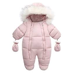 Kleinkind Baby Jungen Mantel Winter Schneeanzug Kleinkind Jacke Kleidung Reißverschluss Overall Mit Kapuze Schnee Tragen Mäntel Outwear Flauschige Pullover (Pink, 6-12 Months) von TDEOK