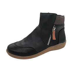 TDEOK Cowboystiefel Damen Winterstiefel Damen Mit Seitlicher Reißverschluss Gummistiefel Damen Kurz Chelsea Boots Gummistiefeletten Outdoor Chelsea Stiefel Gefüttert Ankle Boots Schwarz 37-42 von TDEOK