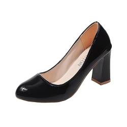 TDEOK Damen-, runde Zehenpartie, solide High-Heels, einzelne Arbeits- und Business-Schuhe Canvas Schuhe Damen (Black, 43) von TDEOK