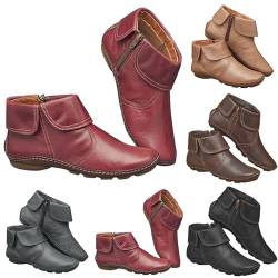 TDEOK Gefüttert Wanderschuhe Damen Western Cowboystiefel Knöchelwasserdichte Regenstiefel Outdoor Gartenschuhe Anti-Rutsch Weitschaft Wasserdichter Rutschfeste Regenstiefel Leicht Stiefel Flach von TDEOK