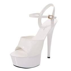 TDEOK High Heels Thin Heels Sexy wasserdichte Plattform Sandaletten mit hohen Absätzen weibliche Fashionshoes für Frauen Damenschuhe Weite H 39 (White, 38) von TDEOK