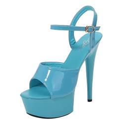 TDEOK High Heels Thin Heels Sexy wasserdichte Plattform Sandaletten mit hohen Absätzen weibliche Fashionshoes für Frauen Yoga Schuhe Damen (Blue, 42) von TDEOK