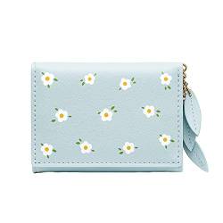 TDEOK Kleine Damen-Geldbörse mit Blumenmuster, Multi-Karten-ID-Tasche, Damen-Geldbörse, Mini-Fronttasche, Geldbörse Damen Geldbörsen Groß Unter (Blue, One Size) von TDEOK