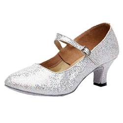 TDEOK Mittellange Heels Glitter Tanz Schuhe Ballsaal Tango- Schuhe Tennis Schuhe Damen (White, 38) von TDEOK