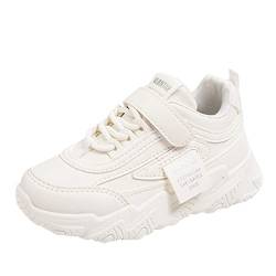 TDEOK Mode alle Jahreszeiten Kinder Sportschuhe Mädchen Flache Sohle Dicke Sohle rutschfeste leichte Schnürung Hakenschlaufe einfarbig bequem lässig Hallenschuhe (White, 32 Big Kids) von TDEOK