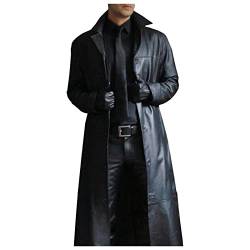 TDEOK Trenchcoat Herren Lang Leder Schwarz Mittelalter Zweireiher Mantel Ledermantel Steampunk Gothic Jacke Vintage Viktorianischen Cosplay Kostüm Trenchcoat Winterjacke für Business Freizeit von TDEOK