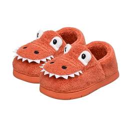 TDEOK Winter warme Hausschuhe Plüsch süße Cartoon Dinosaurier Schlafzimmer Haus Innenschuhe Hausschuhe Junge Auto (Orange, 23.5 Infant) von TDEOK