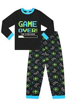 Jungen Game Over Time To Recharge Glow In The Dark Long Gaming Pyjama, Schwarz , 134 von TDP Textiles