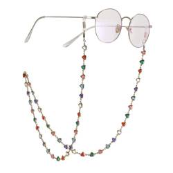 TEAMER Modische bunte Herz-Brillenkette, Sonnenbrillenband, Brillenhalter, Schmetterlings-Perlen, Leseglasband für Damen, Buntes Herz – Silberkette, 30.71*0.26 inch von TEAMER
