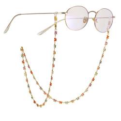 TEAMER Schmetterling-Sonnenbrillenkette, bunte Kristallperlen, modische Schmetterlings-Brillenkette, Kordelband, Leseglaskette für Damen und Herren, Bunter Schmetterling – Gold, 77cm von TEAMER