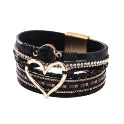 TENGEE Leder Armband Frau,Wickelarmband Damen,Leder Armband Frau,Boho Herz Leder Armband Frau,Mehrstöckig Leder Armband Frau,Herzförmig Wickelarmband Damen,Mit Magnetschnalle,für Mutter Freunde von TENGEE