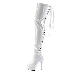 15 cm Pumps Damen Stretch Leder Spitz Oberschenkel High Overknee Stiefel High Heels Stilettos Schuhe Sexy Party Pole Dance Stripper Pumps Übergröße,Weiß,40 von TENT